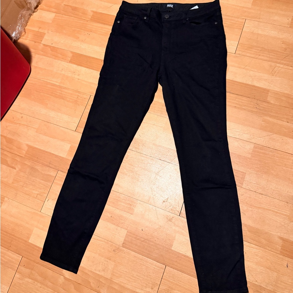 PAIGE Hoxton Ultra Skinny Moto biker cigarette Women's black Dark Jeans sz 31